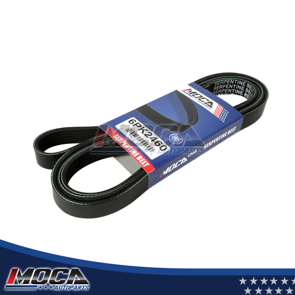 Correa de transmisión serpentina compatible con Chevrolet, GMC, Jeep, Lincoln y Mercury EPDM 6PK2460 MOCA