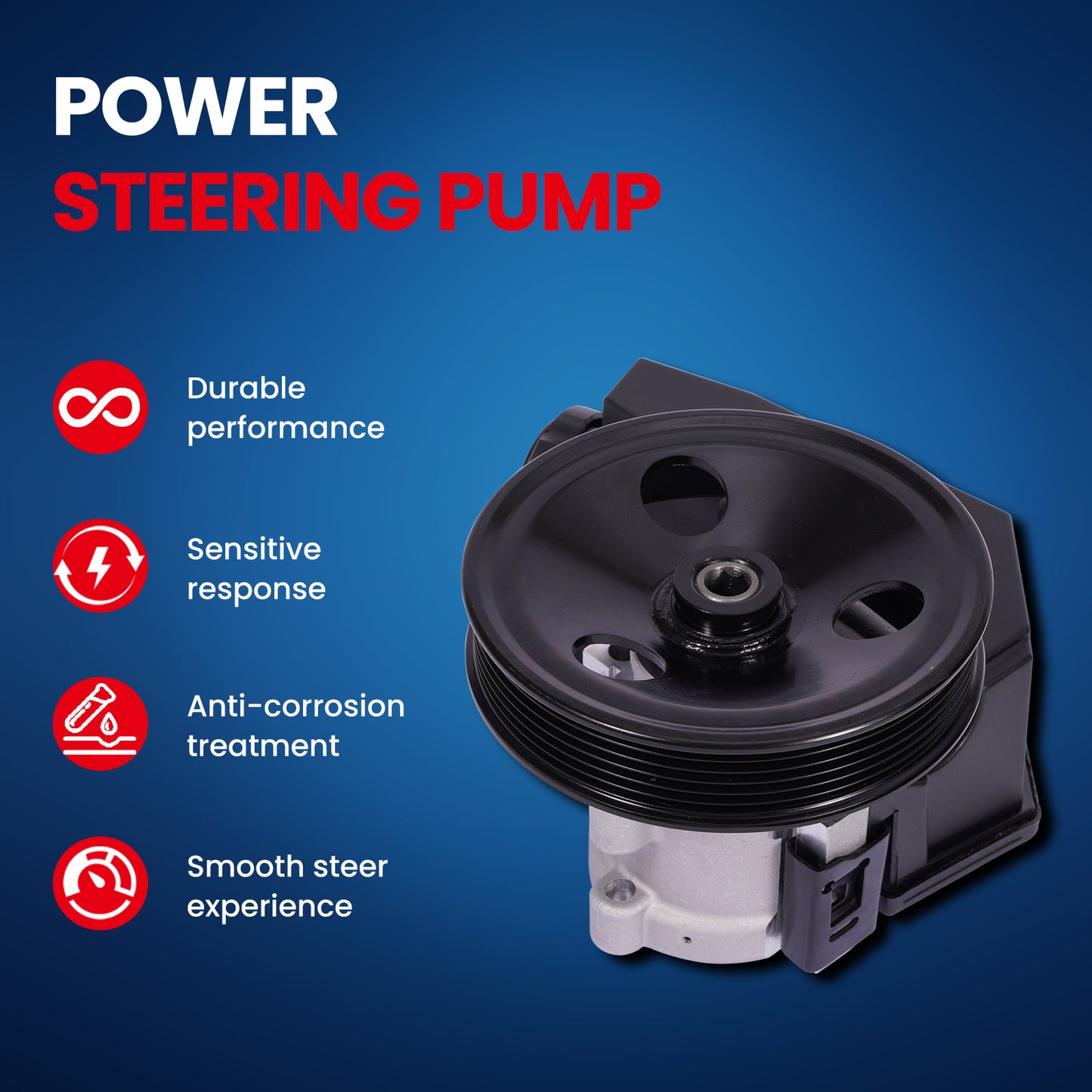 MOCA Power Steering Pump w/ Pulley Fit for 1996-2001 Jeep Cherokee 4.0L & 1997-2003 Jeep Wrangler 4.0L