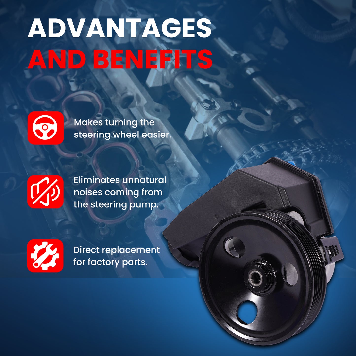 MOCA Power Steering Pump w/ Pulley Fit for 1996-2001 Jeep Cherokee 4.0L & 1997-2003 Jeep Wrangler 4.0L