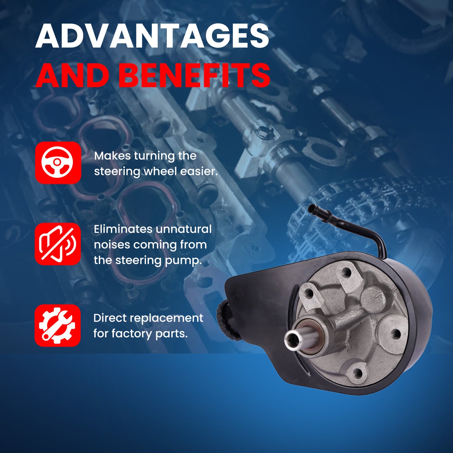 MOCA Power Steering Pump Fit for 2002-2003 Cadillac Escalade 5.3L 6.0L & 1999-2006 Chevrolet Silverado 1500 4.3L 4.8L 5.3L 6.0L & 2001-2003 GMC Yukon 6.0L