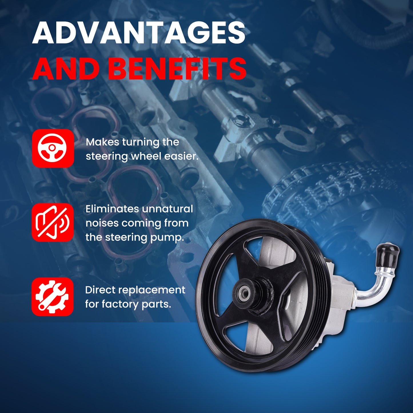 MOCA Power Steering Pump Fit for 2008-2010 Ford F-250 F-350 Super Duty 5.4L