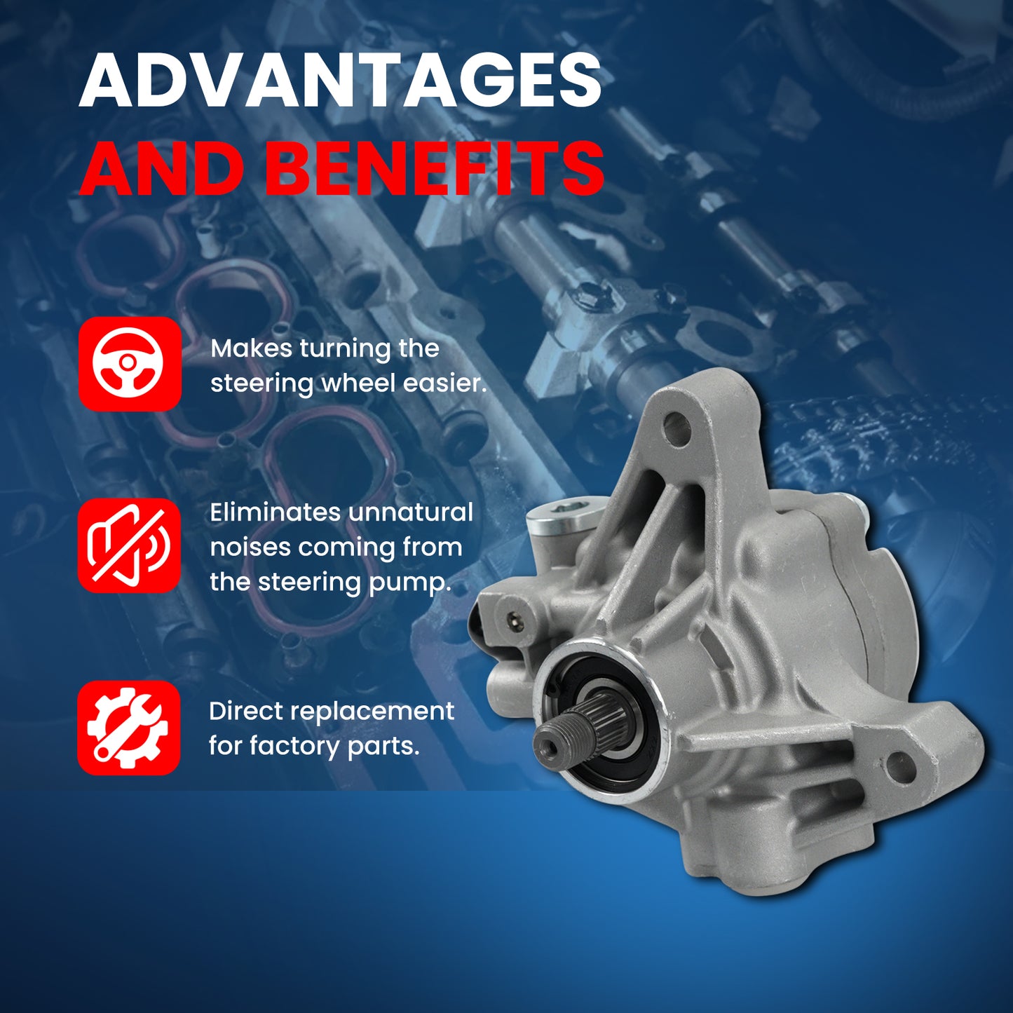 MOCA Power Steering Pump Fit for 2002-2006 Acura RSX 2.0L & 2005-2011 Honda CR-V 2.4L & 2007-2012 Acura RDX 2.3L