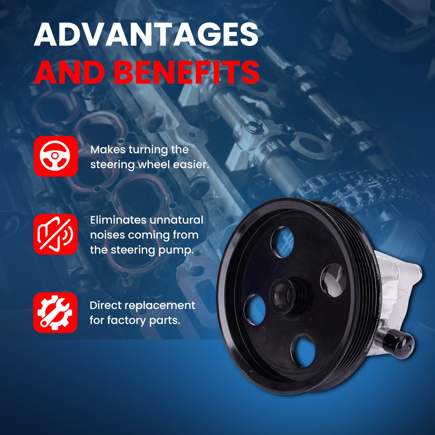 MOCA Power Steering Pump Fit for 1999-2003 Volvo S80 2.9L & 1999-2004 Volvo V70 2.3L & 2004-2005 Volvo S80 2.5L