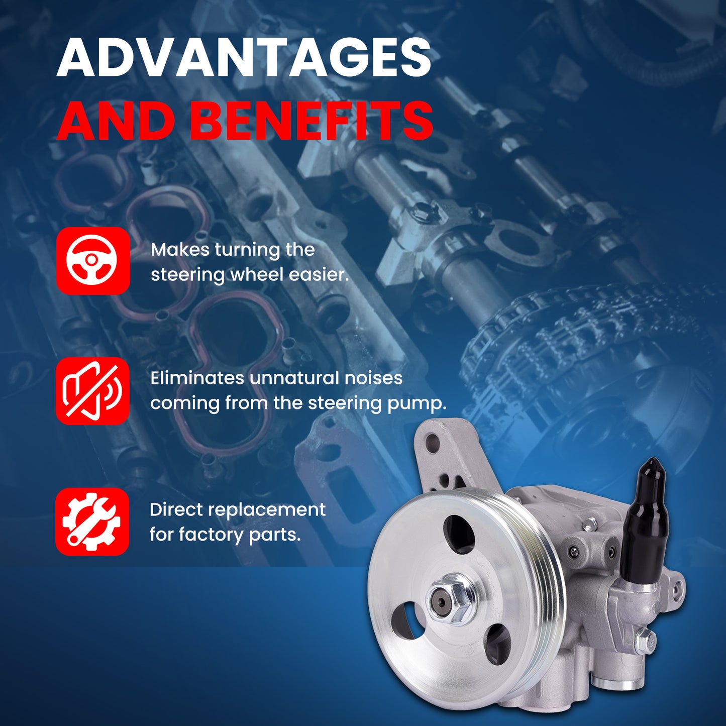 MOCA Power Steering Pump w/ Pulley Fit for 2001-2005 Acura EL 1.7L & 2001-2005 Honda Civic 1.7L