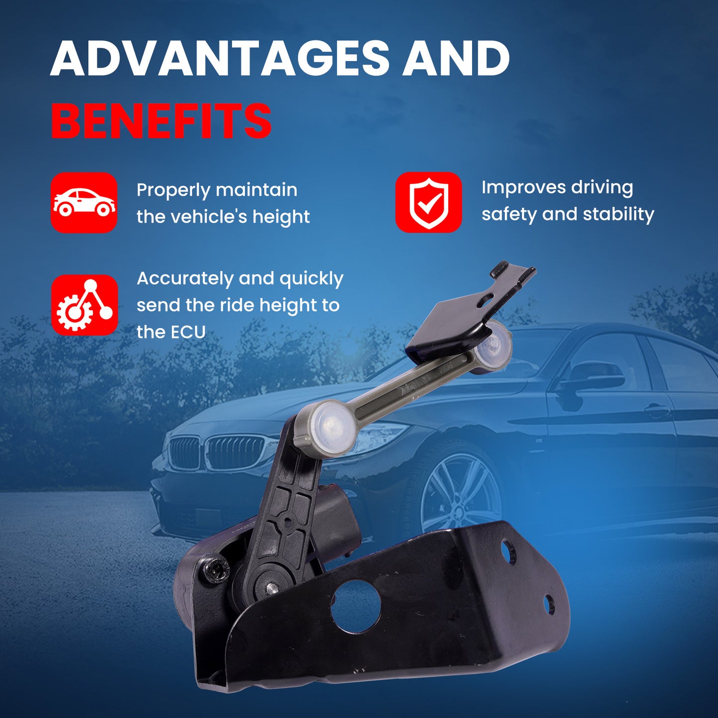 Sensor de altura de nivelación MOCA V10-72-0070 para suspensión trasera derecha, compatible con Bentley Continental 2003-2013, Audi A8 Quattro 2004-2010 y Volkswagen Phaeton 2004-2006.