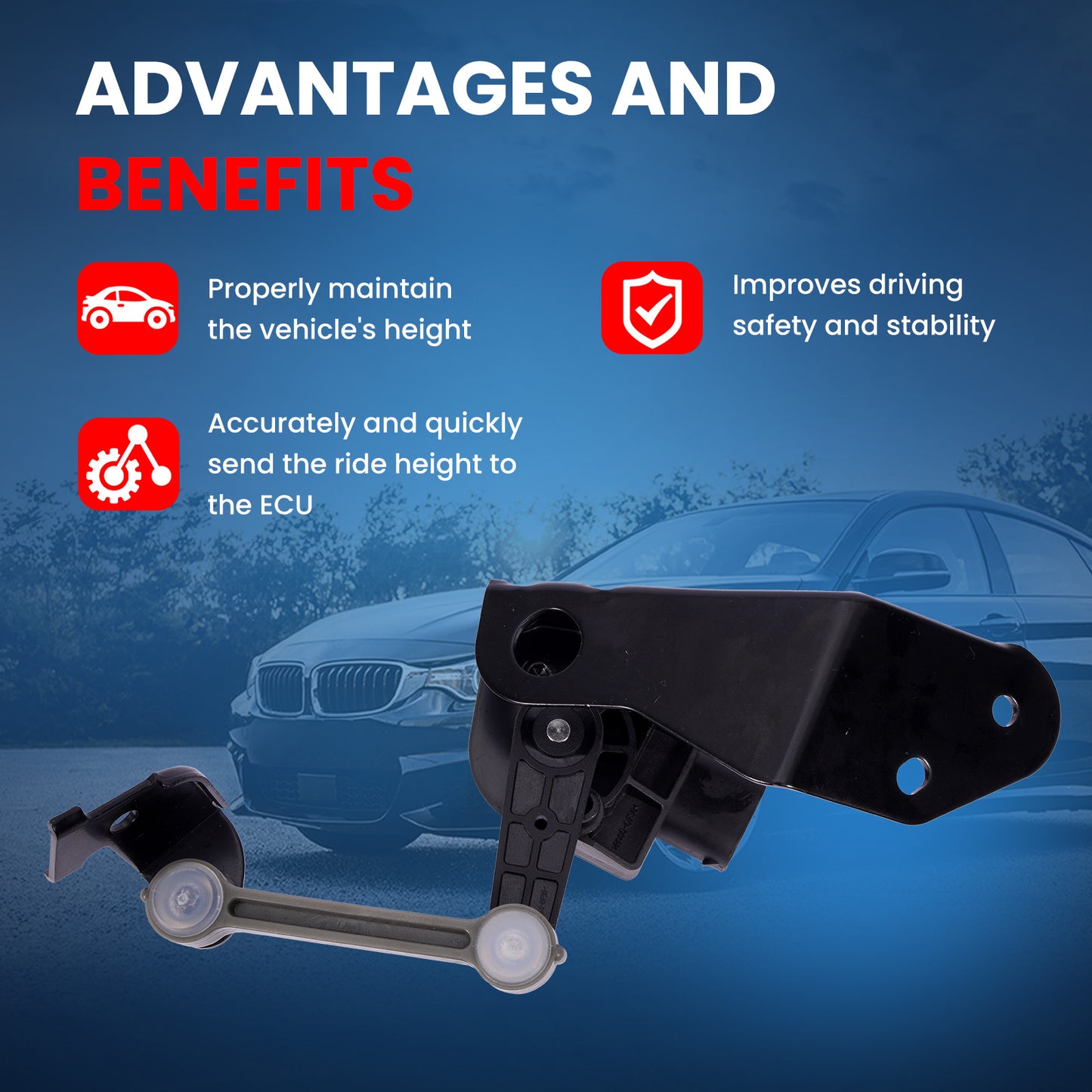 Sensor de altura de nivelación MOCA V10-72-0070 para suspensión trasera izquierda, compatible con Bentley Continental 2003-2013, Audi A8 Quattro 2004-2010 y Volkswagen Phaeton 2004-2006.