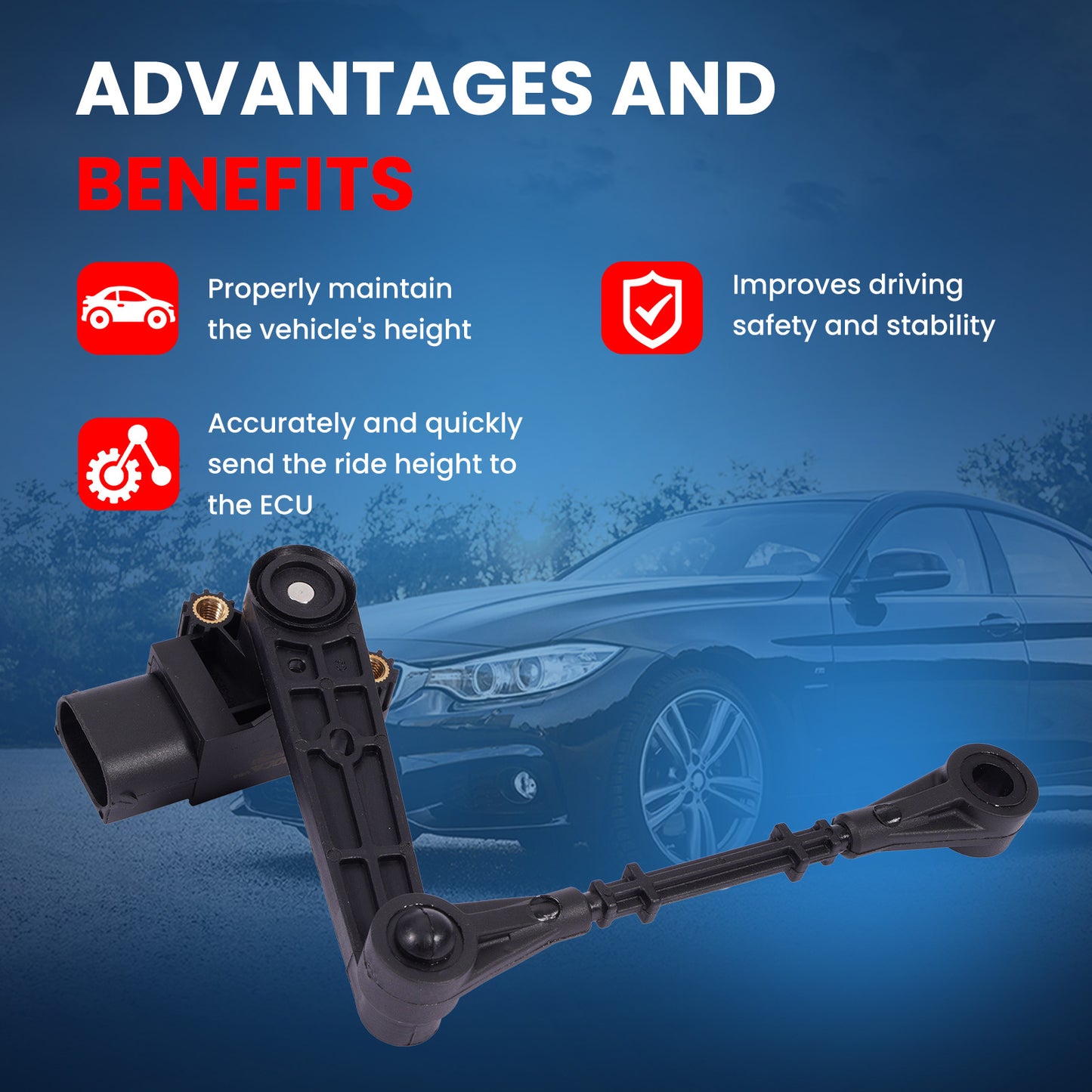 Sensor de altura de nivelación trasera MOCA 927-008 compatible con Land Rover Discovery Sport 2015-2018, Land Rover LR4 2010-2016 y Land Rover Range Rover Sport 2010-2016.