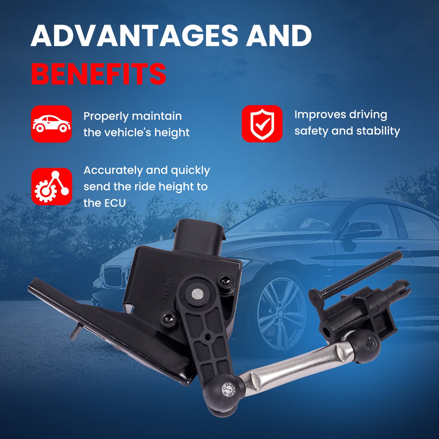 Sensor de altura de nivelación MOCA 97034302203 delantero derecho compatible con Porsche Panamera 2010-2016