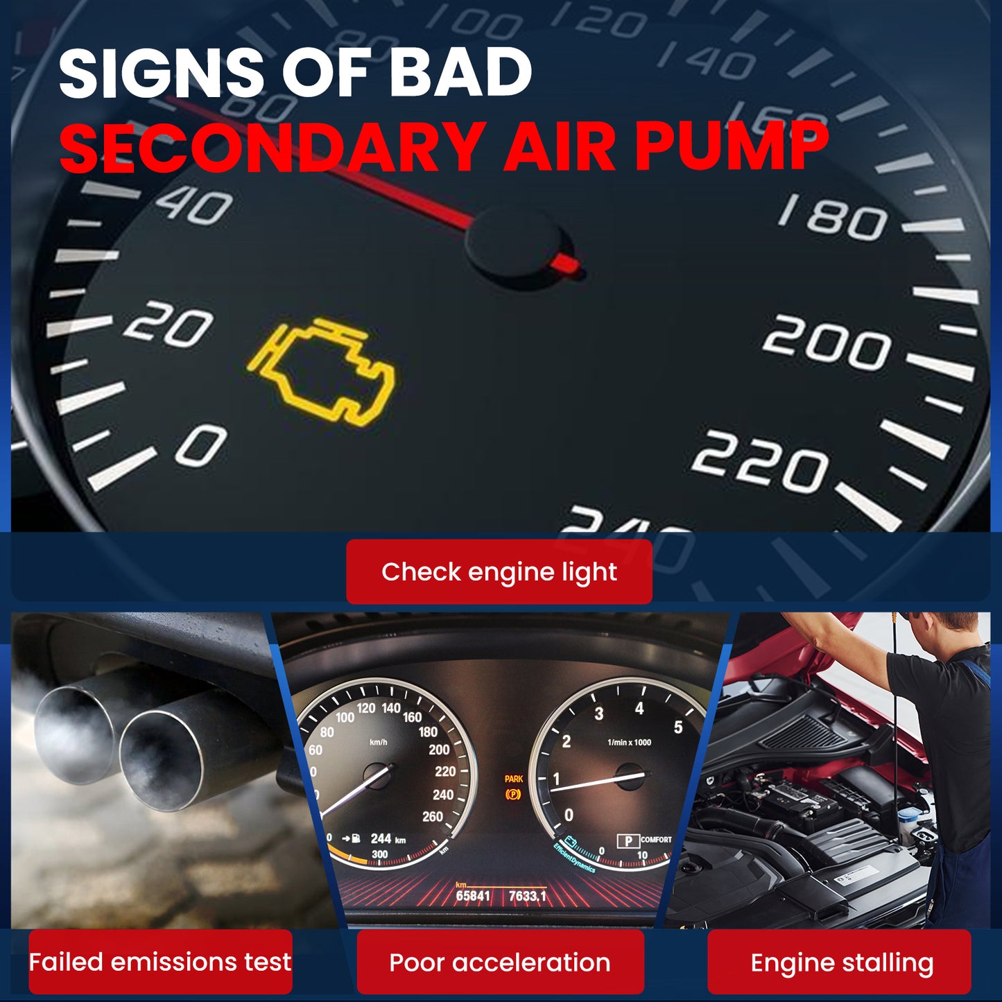 MOCA 176100C010 Secondary Air Injection Pump Fit for 2005-2007 Lexus LX470 4.7L & 2005-2009 Toyota Sequoia 4.7L & 2005-2015 Toyota Tacoma 2.7L