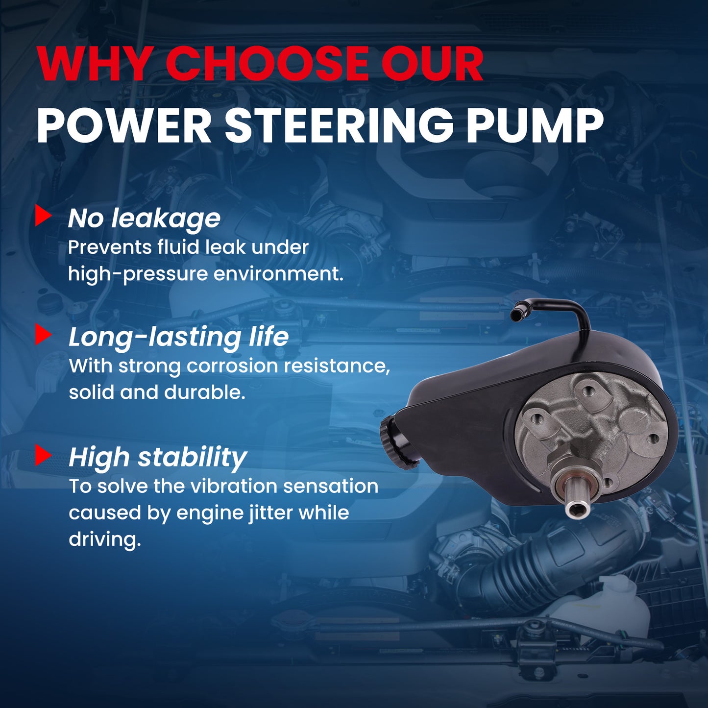 MOCA Power Steering Pump Fit for 2002-2003 Cadillac Escalade 5.3L 6.0L & 1999-2006 Chevrolet Silverado 1500 4.3L 4.8L 5.3L 6.0L & 2001-2003 GMC Yukon 6.0L