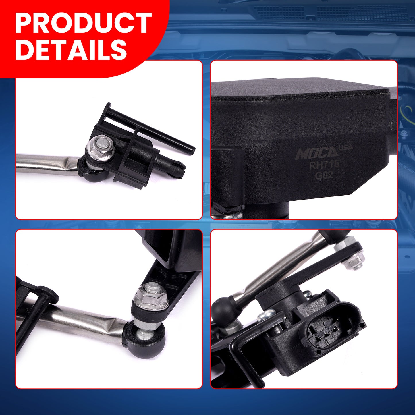 Sensor de altura de nivelación MOCA 97034302103 delantero izquierdo compatible con Porsche Panamera 2010-2016