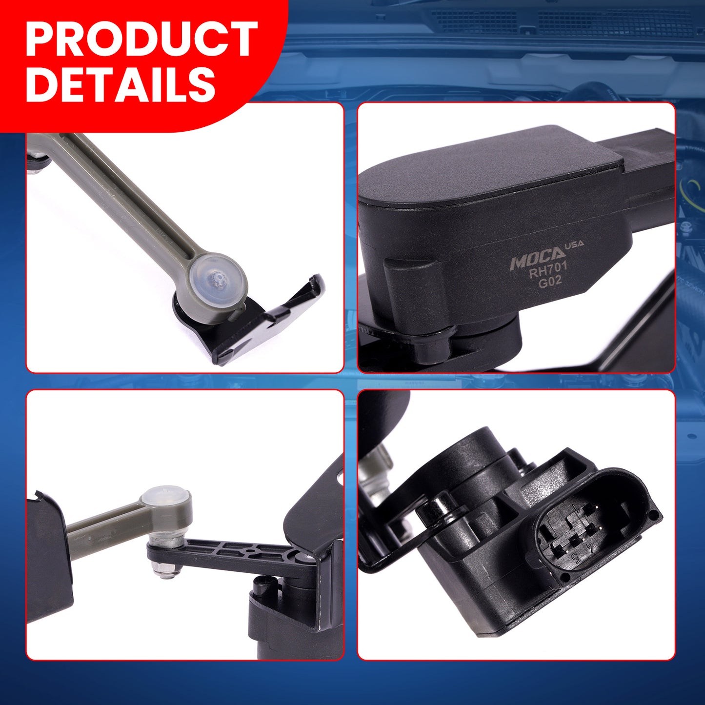 Sensor de altura de nivelación MOCA V10-72-0070 para suspensión trasera derecha, compatible con Bentley Continental 2003-2013, Audi A8 Quattro 2004-2010 y Volkswagen Phaeton 2004-2006.