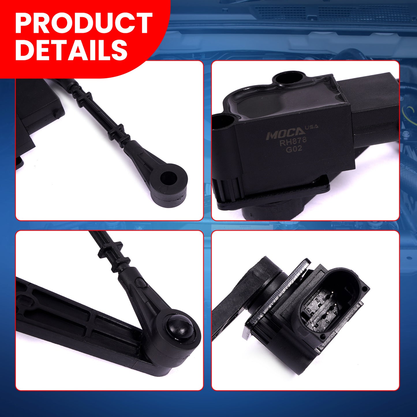 Sensor de altura de nivelación MOCA 927-005 para suspensión trasera izquierda. Compatible con Land Rover LR3 4.0L 4.4L 2005-2009 y Land Rover Range Rover Sport 4.2L 4.4L 2006-2009.