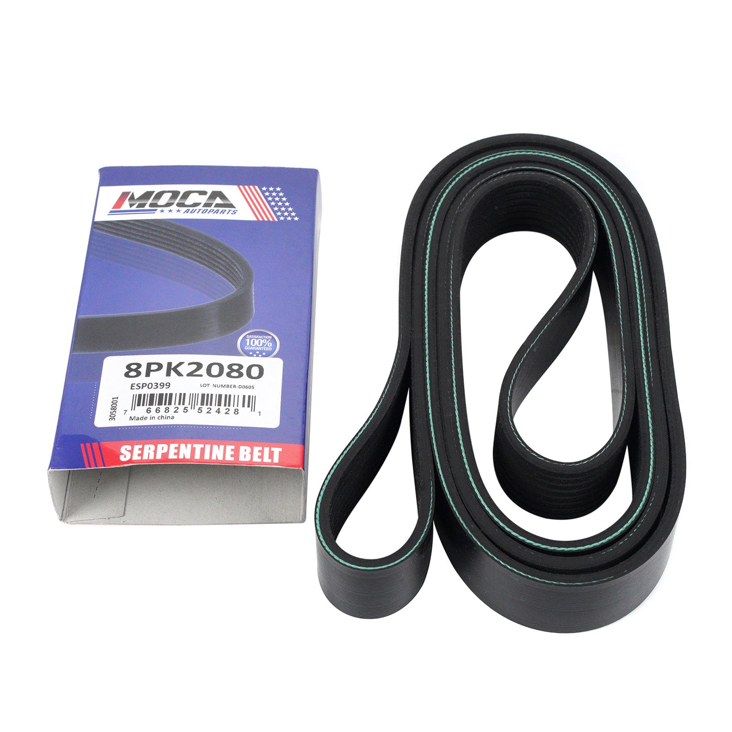 MOCA 8PK2080 EPDM Serpentine Belt Fits 1989-1991 for Dodge D250 D350 W250 W350 5.9L & 2000-2003 Ford F650 F750 7.2L