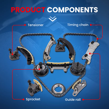 Kit de cadena de distribución compatible con Buick, Pontiac, Cadillac SRX, STS, Saab, Suzuki 3.6 24 V (modelos 06-17)