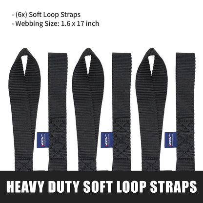 MOCA 6-Pack Soft Loop Tie Down Straps 10643 Lbs Breaking Strength 1.6 x 17 inches, Heavy Duty Tie Down Loops for ATV, UTV, RTV, Dirt Bike, Quad, Motorcycle, Scooter, Jet Ski, Canoe, Boat