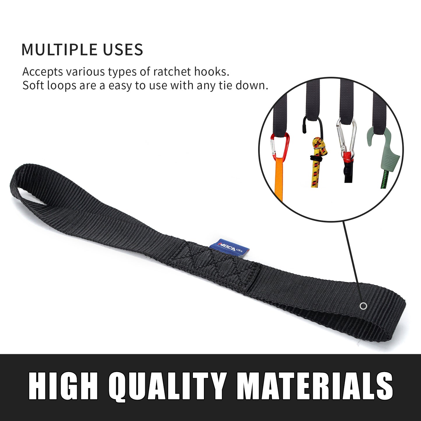 MOCA 8-Pack Soft Loop Tie Down Straps 10643 Lbs Breaking Strength 1.6 x 17 inches, Heavy Duty Tie Down Loops for ATV, UTV, RTV, Dirt Bike, Quad, Motorcycle, Scooter, Jet Ski, Canoe, Boat